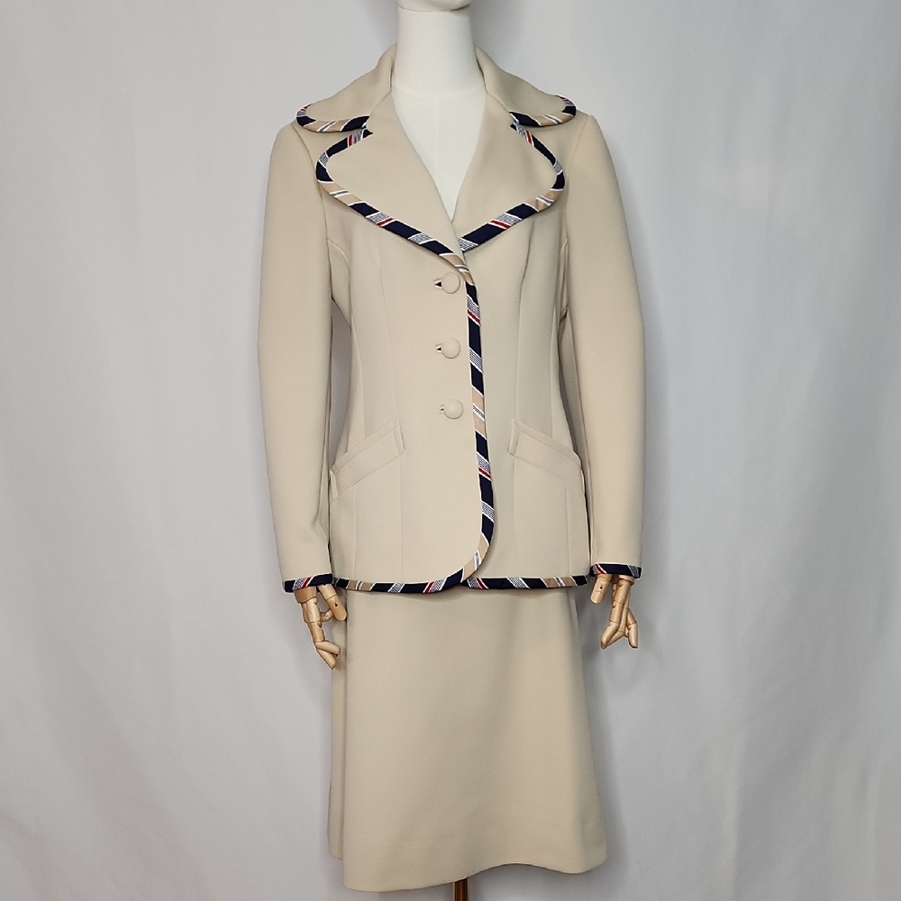 Lilli Ann Elegant Cream Blazer Skirt Set